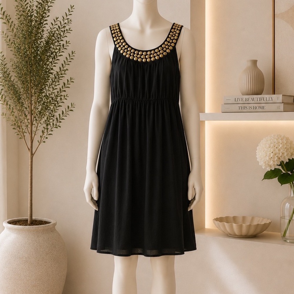 Old Navy‎ Dress Womens S Black Studded Neckline Sleeveless Empire Waist Summer